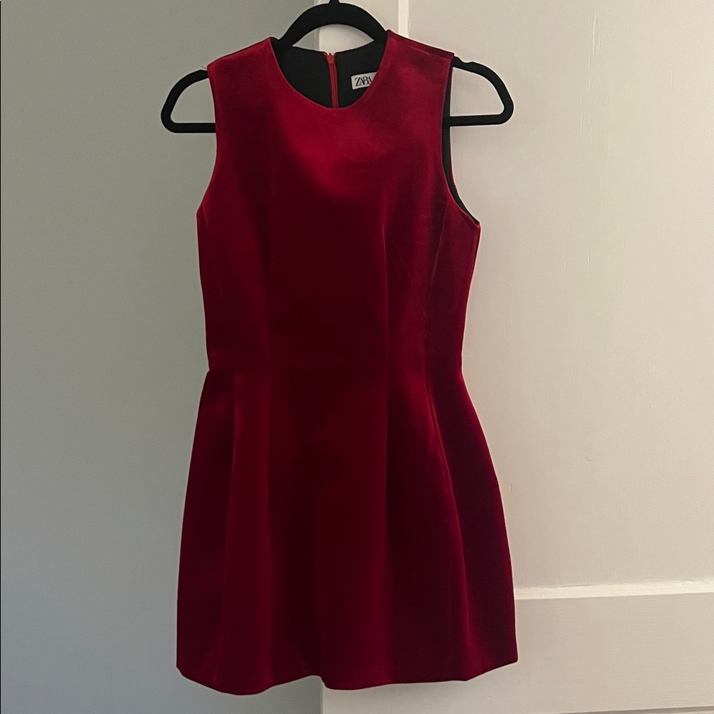 Zara Burgundy red velvet mini dress XS